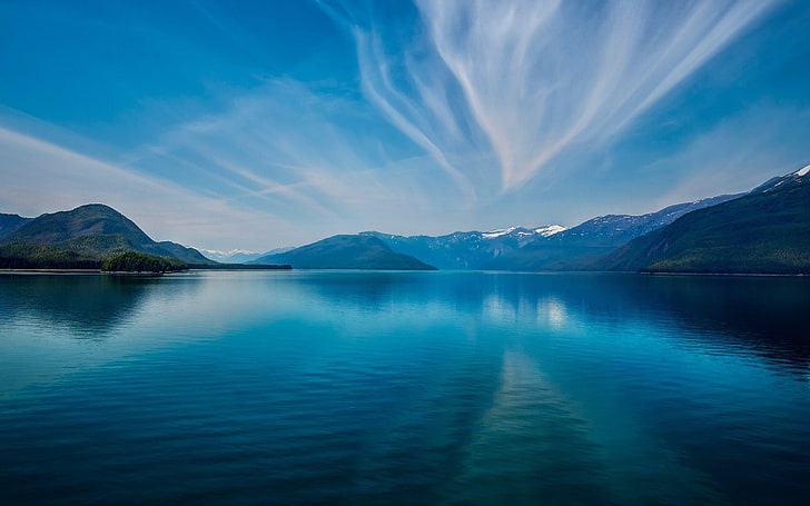 body of water, sky, clouds, mountains, nature, landscape, scenics - nature, HD wallpaper