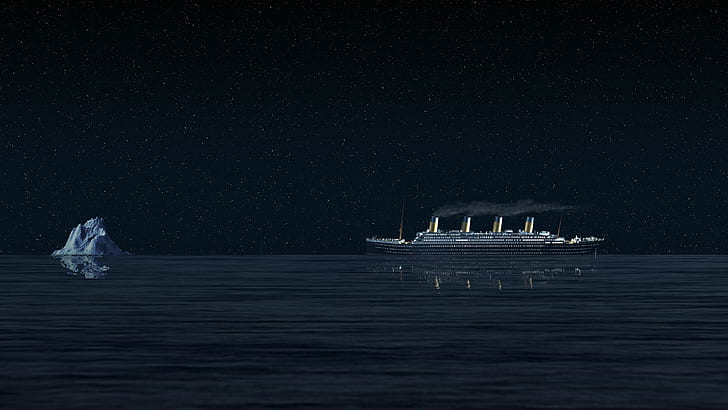 history, Iceberg, night, sea, ship, Starry Night, titanic