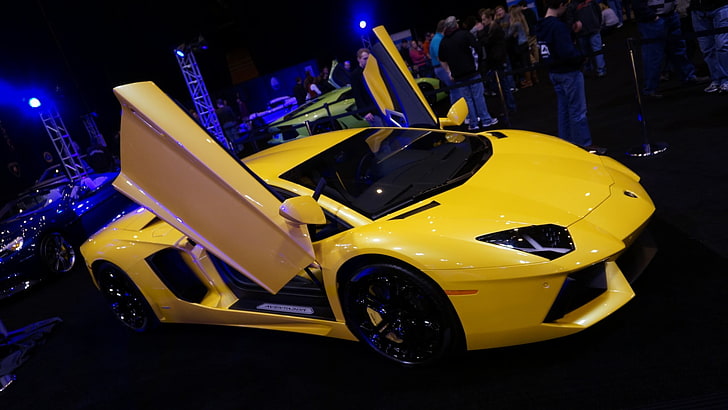 yellow coupe, Lamborghini, Lamborghini Aventador, yellow cars