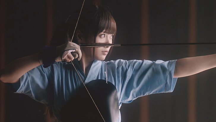 Nogizaka46, portrait, sport, weapon, front view, holding, one person