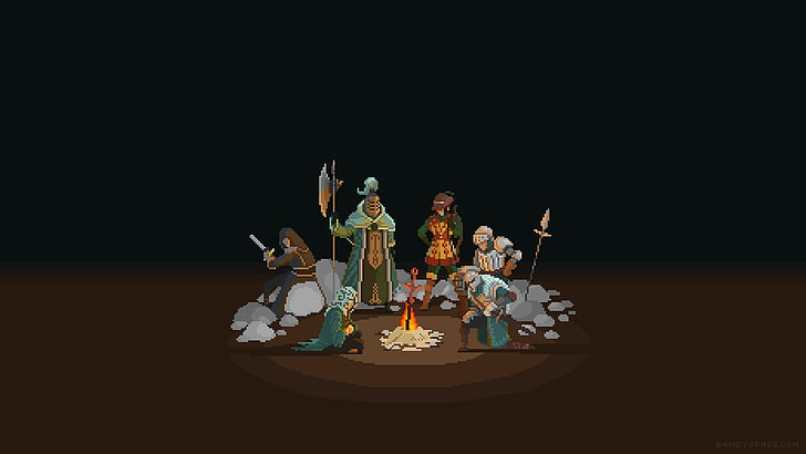 warriors gathered around bonfire graphic wallpaper, Dark Souls II