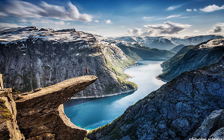 body of water, nature, landscape, mountains, jumping, fjord, Norway
