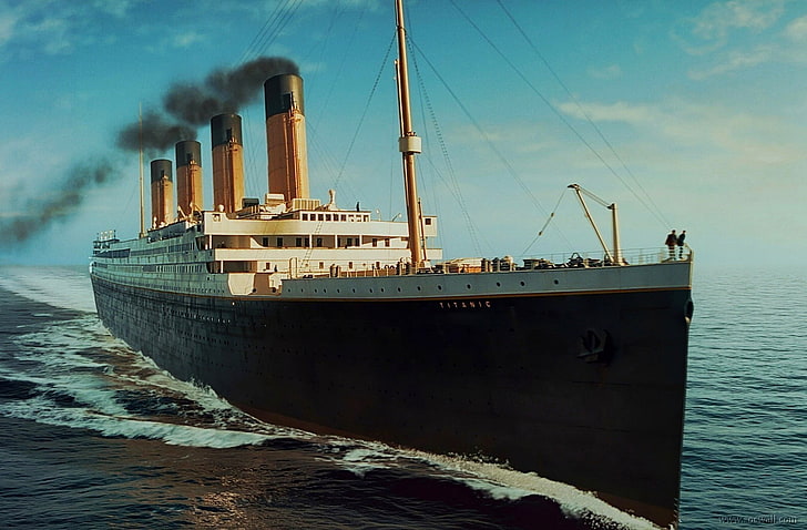 white and black cargo ship, Titanic, movies, nautical vessel