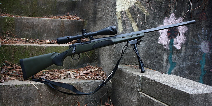 black sniper rifle, gun, Remington 700 VTR, Bolt action rifle, HD wallpaper