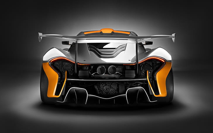 McLaren P1 GTR Race Car HD, gray and orange sports car, cars, HD wallpaper