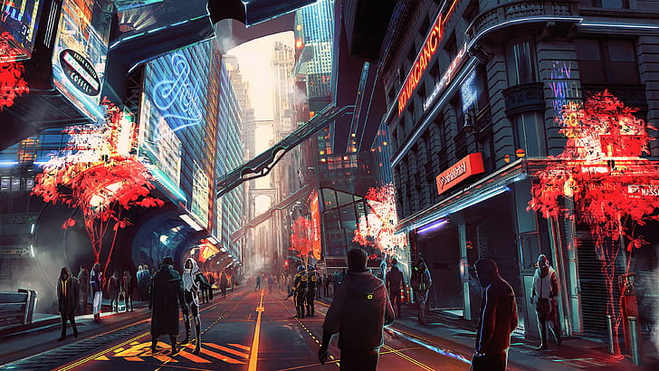 artwork, futuristic city, cyberpunk, science fiction, digital art
