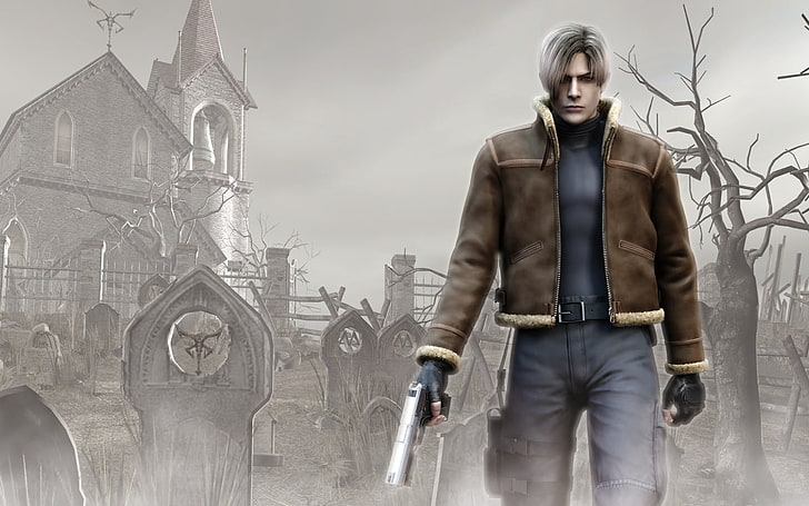 male CGI character holding gun digital wallpaper, Resident Evil