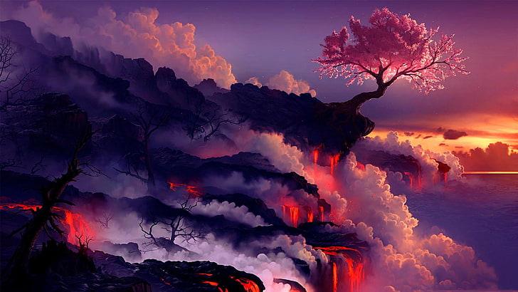 pink tree, fantasy, cloud - sky, beauty in nature, scenics - nature, HD wallpaper