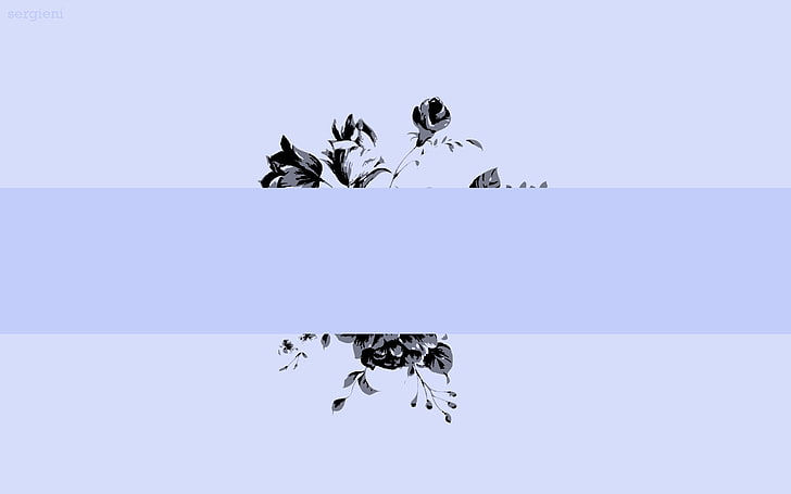 black flower artwork, simple, simple background, flowers, blue, HD wallpaper