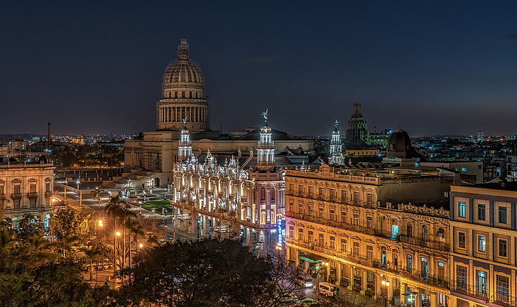 night, lights, Cuba, Havana, Old Havana