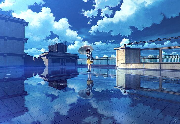 female anime character illustration, digital art, artwork, landscape, HD wallpaper
