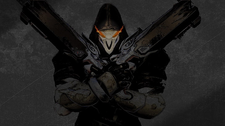 game digital wallpaper, Reaper (Overwatch), dark, black, weapon