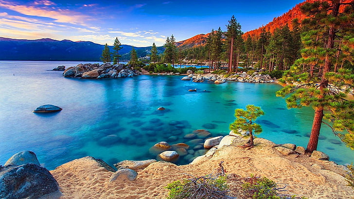 nevada, lake tahoe, water, nature, sierra nevada, sky, coast, HD wallpaper