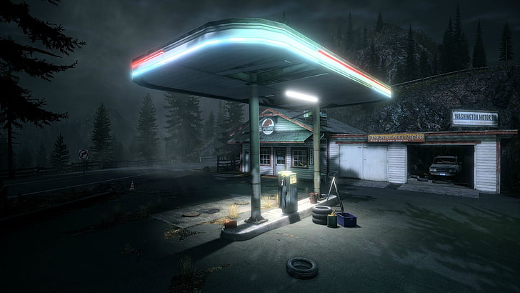 fuel station taken during night time digital wallpaper, PC gaming, HD wallpaper