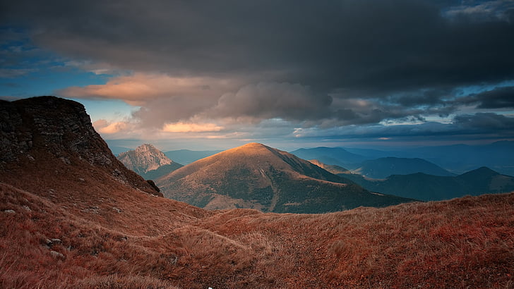 sky, highland, mountain, wilderness, transcarpathia, cloudy, HD wallpaper