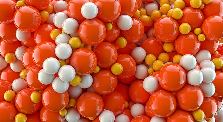 3D Balls HD Wallpaper, round white, orange, and yellow illustration