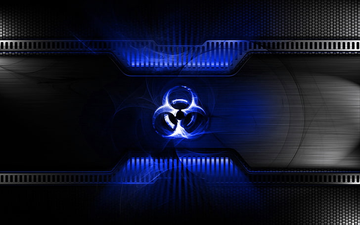 blue and gray digital wallpaper, radiation, light, sign, symbol, HD wallpaper