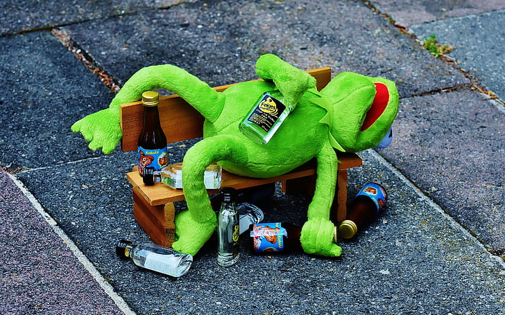 Drunk, humor, Jim henson, Kermit the Frog, The Muppets, vodka, HD wallpaper
