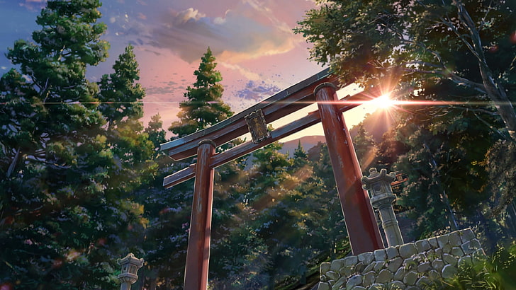torri gate illustration, Makoto Shinkai , Kimi no Na Wa, sky