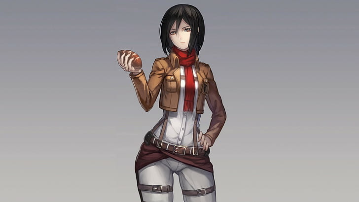 black haired female anime character, Shingeki no Kyojin, Mikasa Ackerman