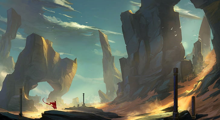 artwork, Journey (game), fantasy art, desert, landscape, HD wallpaper