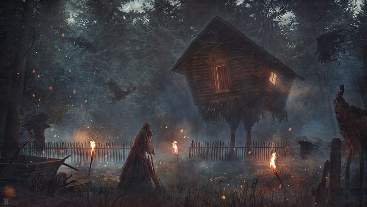 forest, house, Baba Yaga, Hut on chicken legs, HD wallpaper