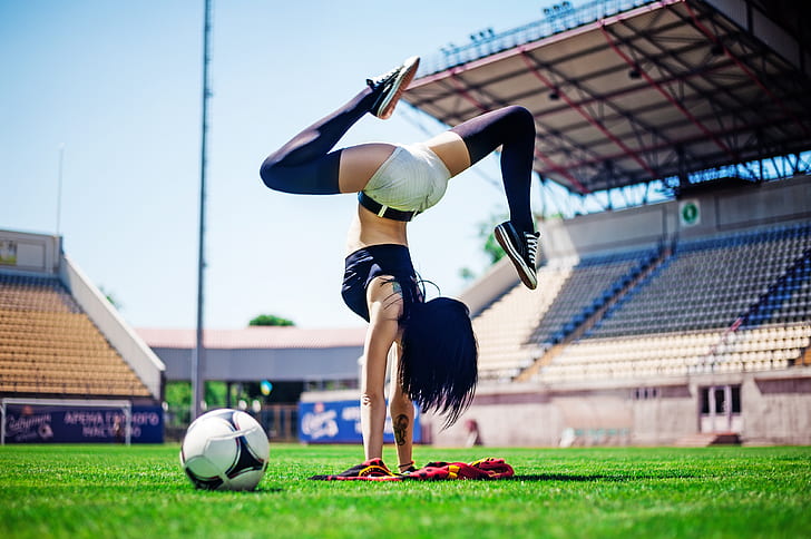 Football, pose, female, workout, yoga