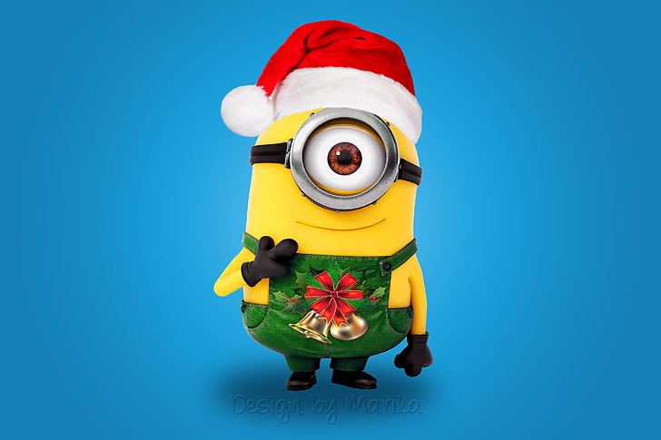 Stuart minion, New Year, Christmas, Santa, cartoon, Xmas, cute, HD wallpaper