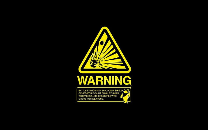 Warning text, warning signs, Star Wars, Death Star, humor, simple background, HD wallpaper