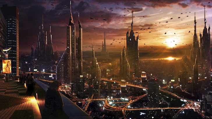 futuristic wallpaper, futuristic art of city, cityscape, science fiction