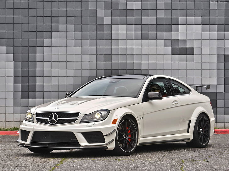 2012, amg, black, c63, cars, coupe, mercedes-benz, series, white, HD wallpaper