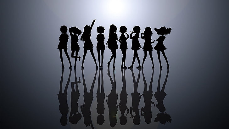 silhouette of girls with gray background, anime, Yuru Yuri, Akaza Akari