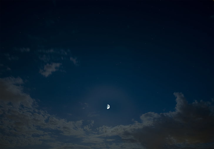 crescent moon, night, sky, clouds, cloud - sky, beauty in nature, HD wallpaper