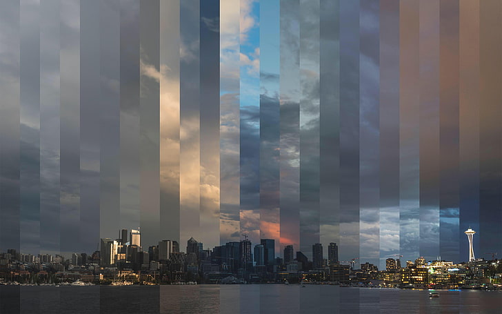 Seattle, Timelapse, city, skyline, digital art, cityscape, building exterior, HD wallpaper