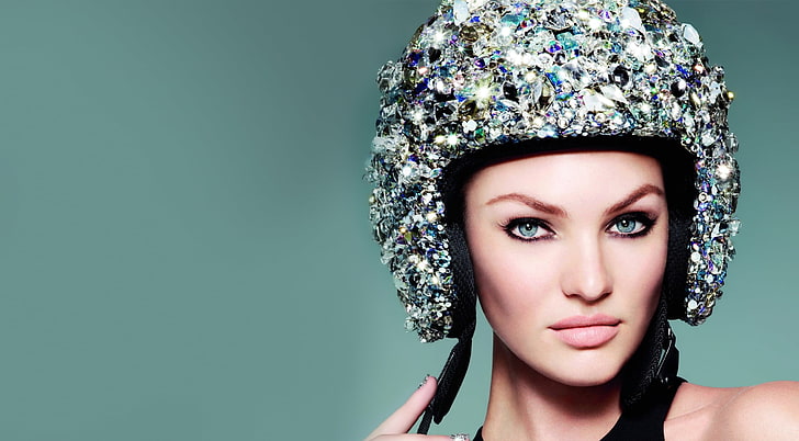 Candice Swanepoel, jeweled gray modular helmet, Models, diamonds, HD wallpaper
