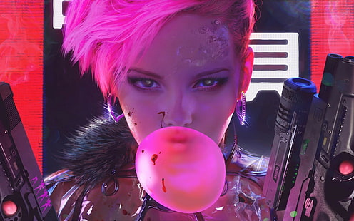 Hd Wallpaper Cyberpunk Futuristic Bubble Gum Pink Hair Black