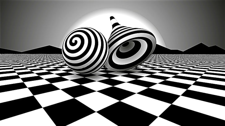 black and white, optical illusion, monochrome, design, graphics, HD wallpaper