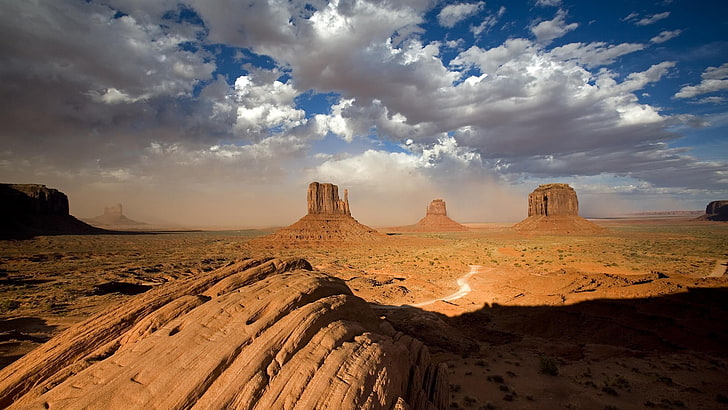 landscape, rock, mountains, desert, nature, Monument Valley
