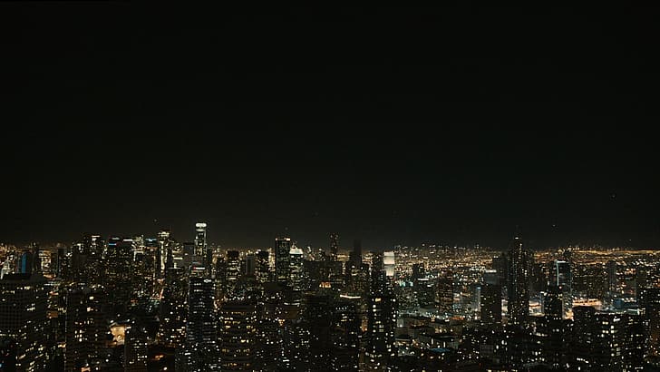 city, night, lights, simple, simple background, night sky, building
