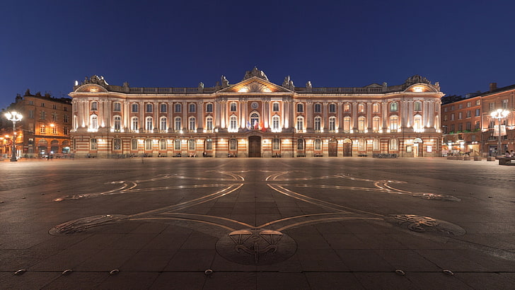 Toulouse, France, Place du Capitole, architecture, illuminated