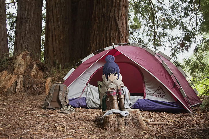 Yuru Camp, Rin Shima, anime girls, tent