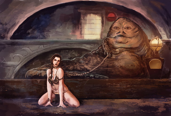 and, comic, hutt, jabba, leia, slave, the, real people, one person, HD wallpaper