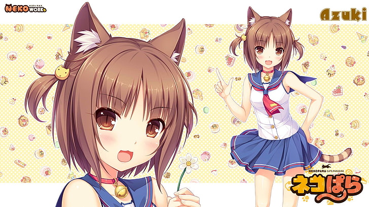 Neko Para, Azuki, Sayori, nekomimi, cat girl, Neko Works, childhood, HD wallpaper