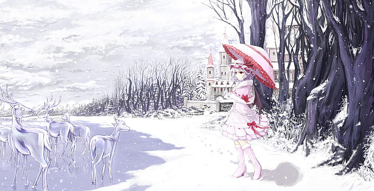 anime, winter, Touhou, Remilia Scarlet, snow, cold temperature, HD wallpaper