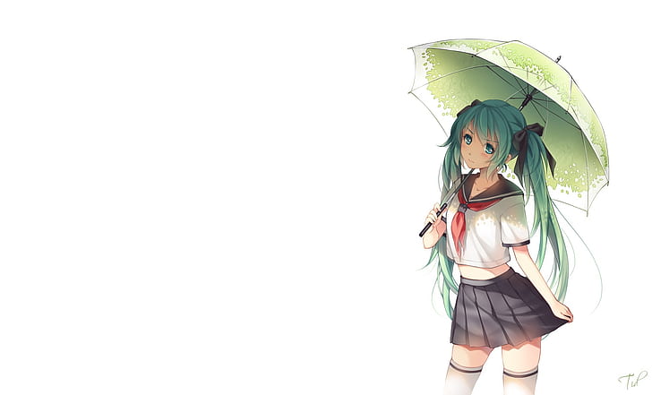 girl, umbrella, art, form, schoolgirl, hatsune miku, bow, Vocaloid, HD wallpaper
