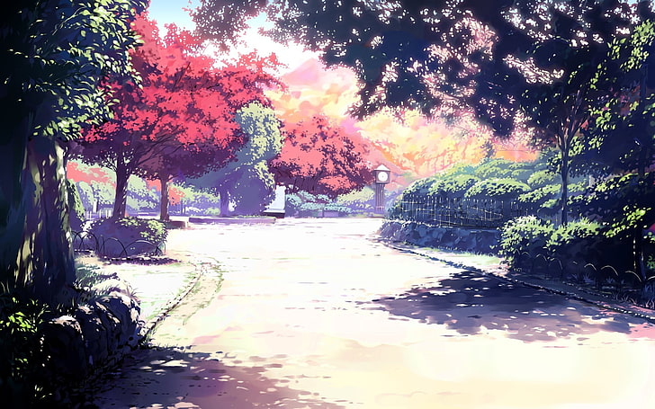pathway with trees, sunlight, Spirited Away, blurred, anime, nature, HD wallpaper