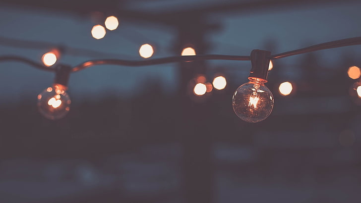 clear bulb string lights, shallow focus photography of string bulb lights during night time, HD wallpaper