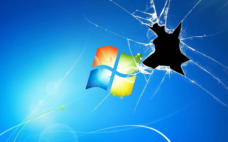 Windows Broken Glass, Windows logo, Computers, Windows XP, blue