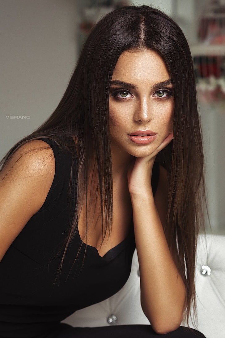 portrait, women, model, face, Nikolas Verano, green eyes, brunette, HD wallpaper