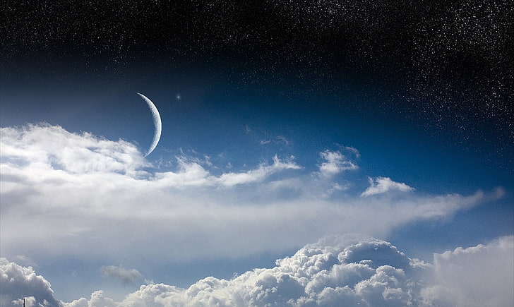 space art, sky, stars, Moon, digital art, cloud - sky, beauty in nature